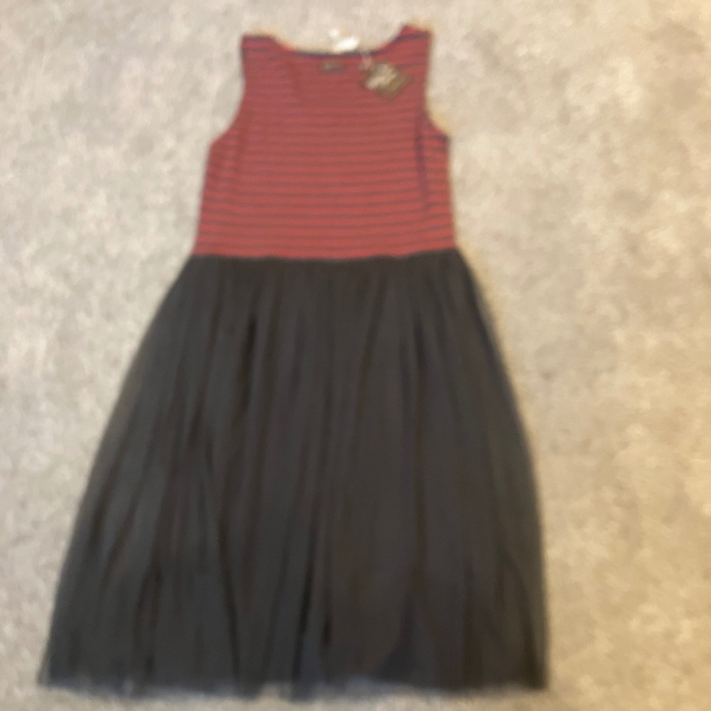 Matilda Jane T'was the Night Red Grey Striped Tulle Mixed Media Dress Size M NEW - Picture 8 of 9